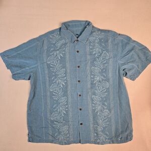 Tommy Bahama 100% Silk Jacquard Floral Panel Hawaiian Shirt 3XL Short Sleeve